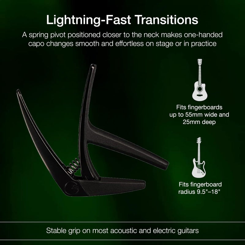 G7th Nashville Guitar Capo, Steel String Satin Black - 55mm Lightweight, Fast Action Spring Capo -Silicone Protection for Guitar Neck & Tone Clarity - Perfect for 6 String Acoustic or Electric Guitars - Image 3